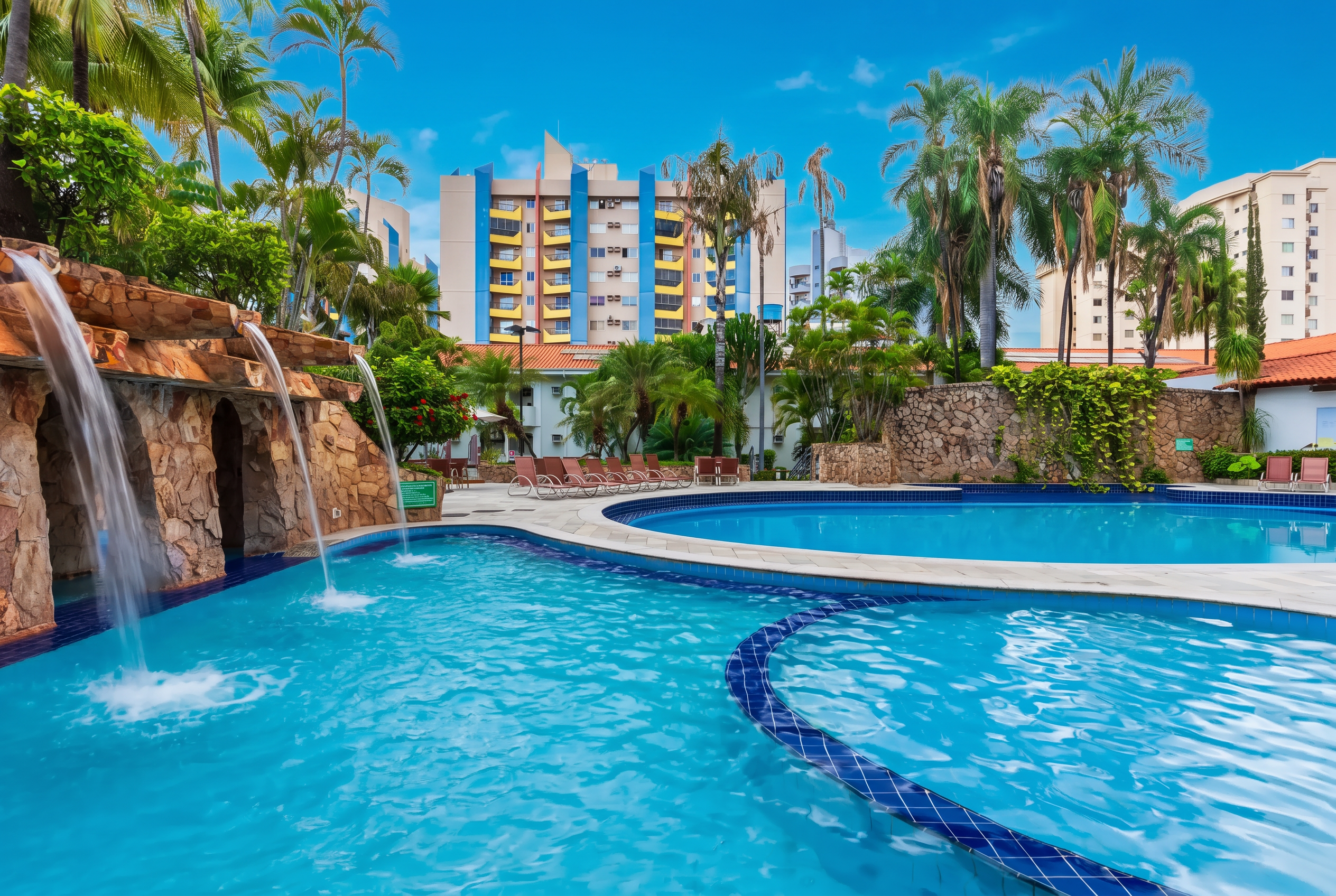 Resort com piscinas termais em Caldas Novas ao pôr do sol